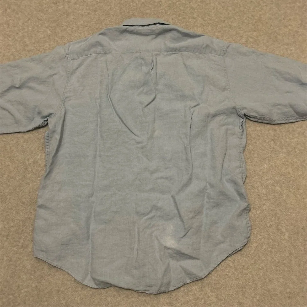 Banana‎ Republic Shirt Men's Large Blue Linen Button-Up Shirt Solid